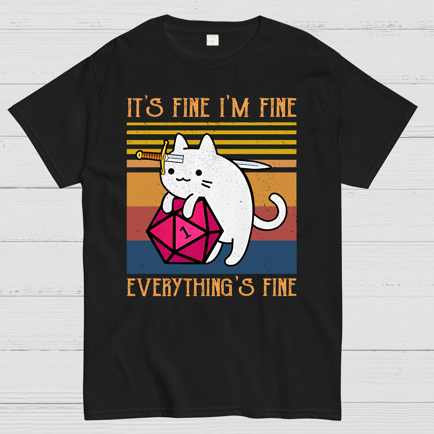 Cat It's Fine I'm Fine Everything's Fine Vintage Nerd T-Shirt