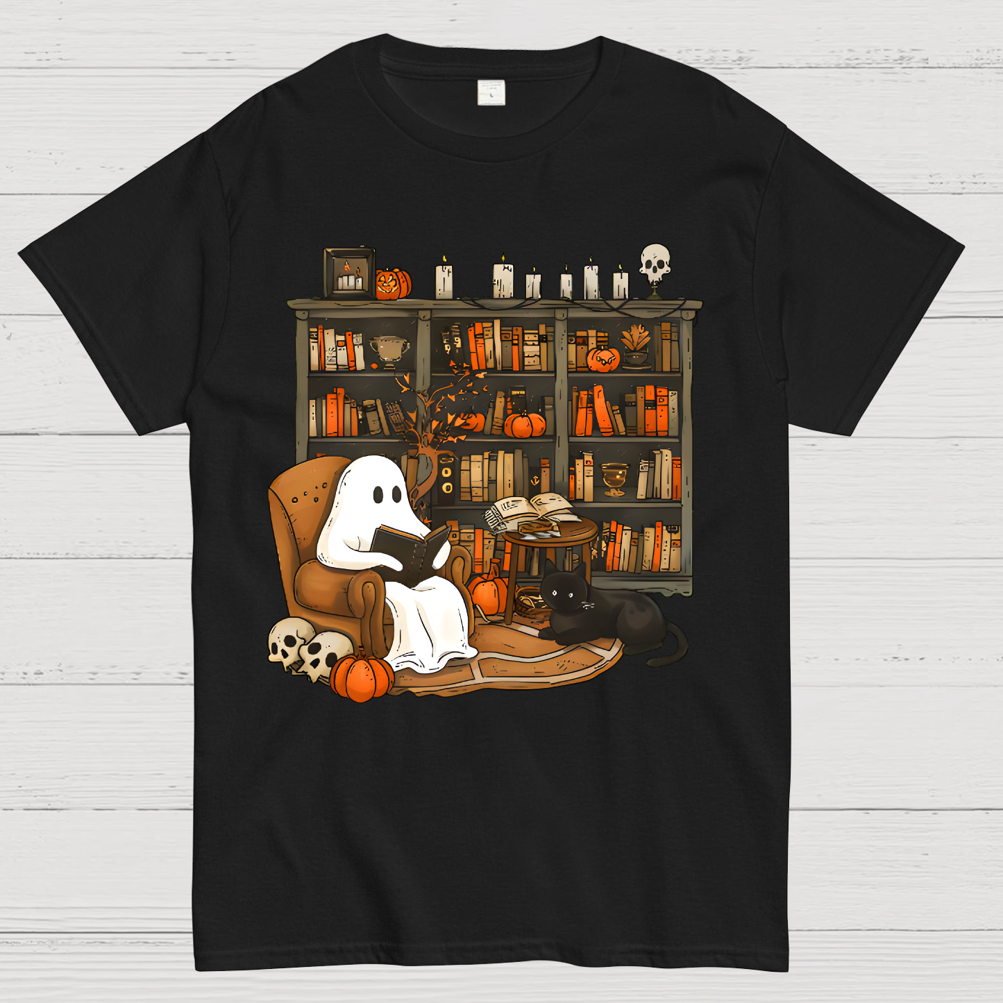 Retro Ghost Reading Books Geek T-Shirt