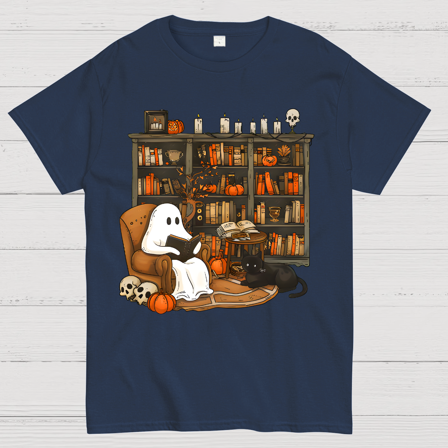Retro Ghost Reading Books Geek T-Shirt