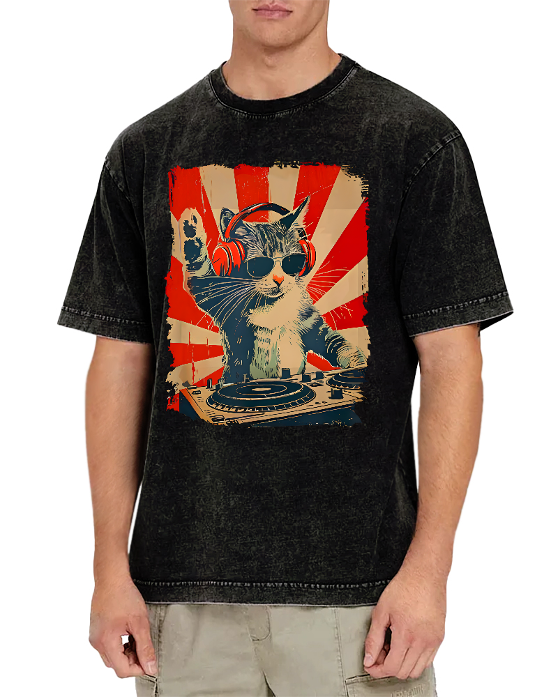 Rock Music Cat Vintage Distressed T-shirt
