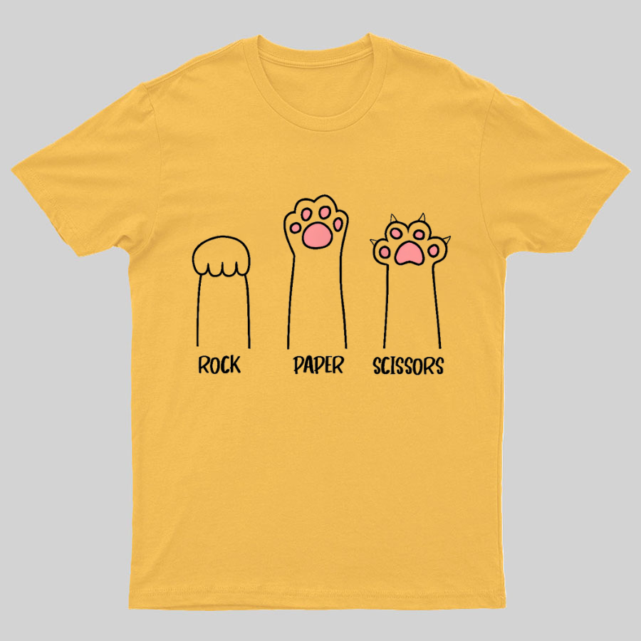Rock Paper Scissors Hand Game Cute Paw Funny Cat Geeky T-Shirt