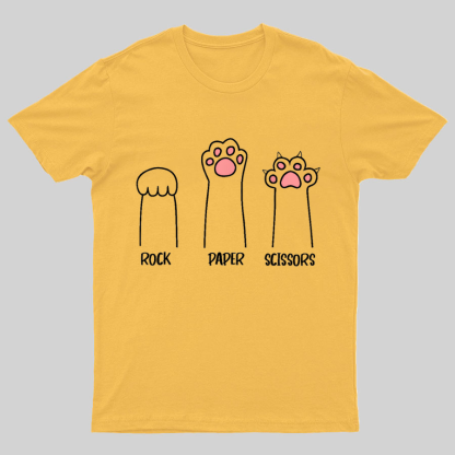 Rock Paper Scissors Hand Game Cute Paw Funny Cat Geeky T-Shirt