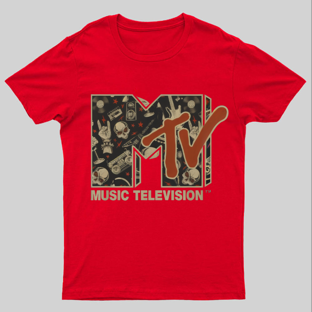 Mademark - MTV Rock n Roll Music Hard Heavy Metal Skull Guitar Vintage Nerdy T-Shirt