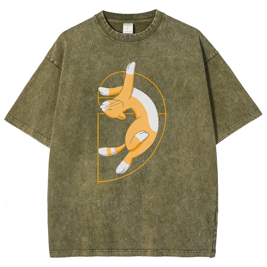 Fibonacci Spiral Cat Vintage Distressed T-shirt