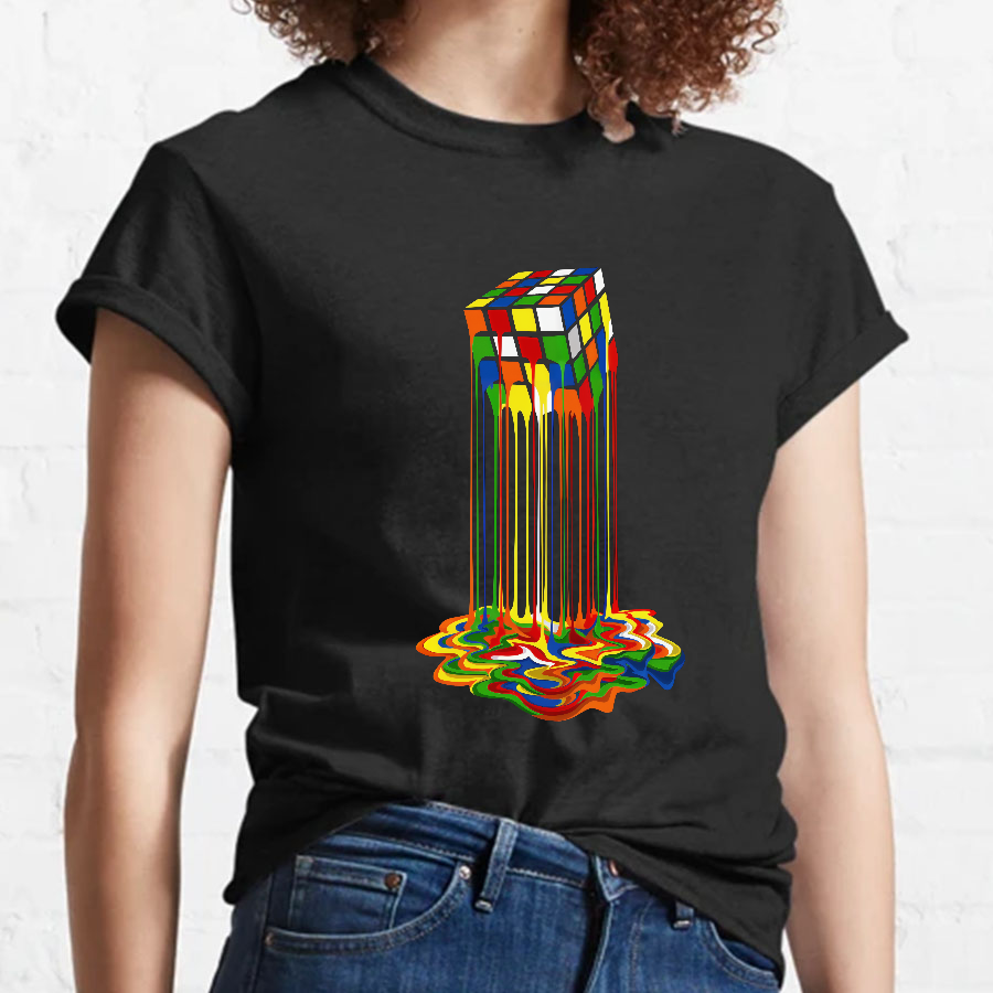 Rainbow Abstraction melted rubix cube Geeky T-Shirt
