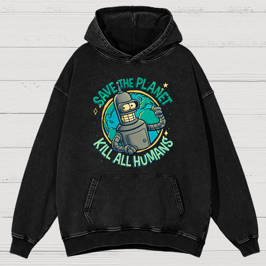 Save The Planet Kill All Humans Vintage Distressed Hoodie