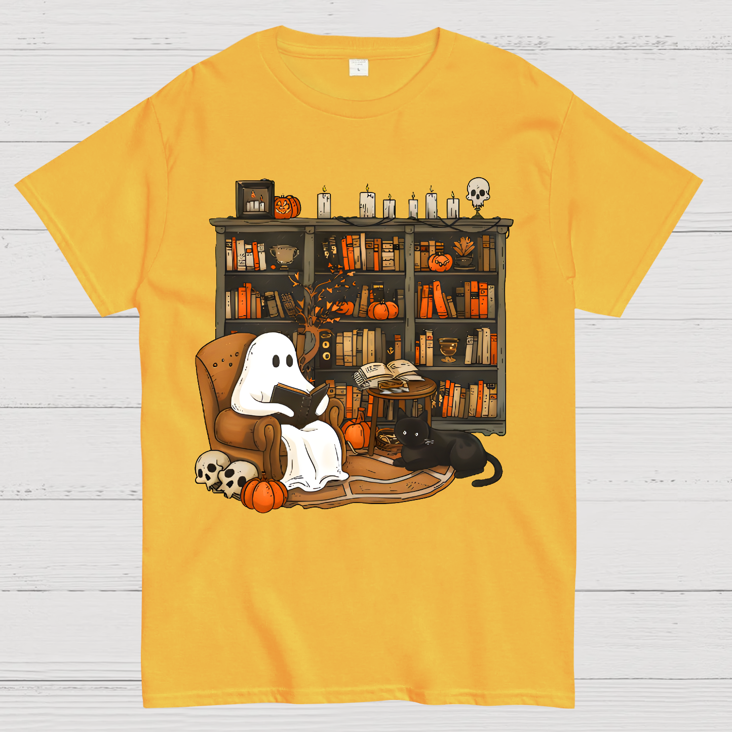 Retro Ghost Reading Books Geek T-Shirt