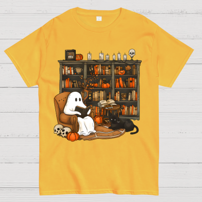Retro Ghost Reading Books Geek T-Shirt
