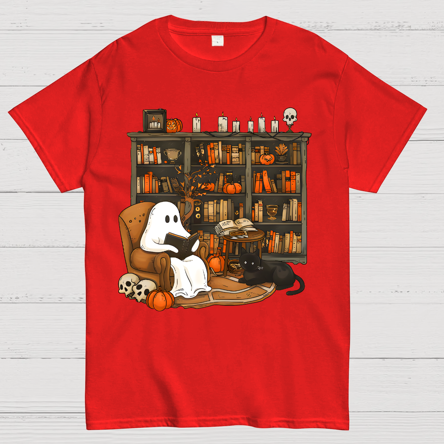 Retro Ghost Reading Books Geek T-Shirt