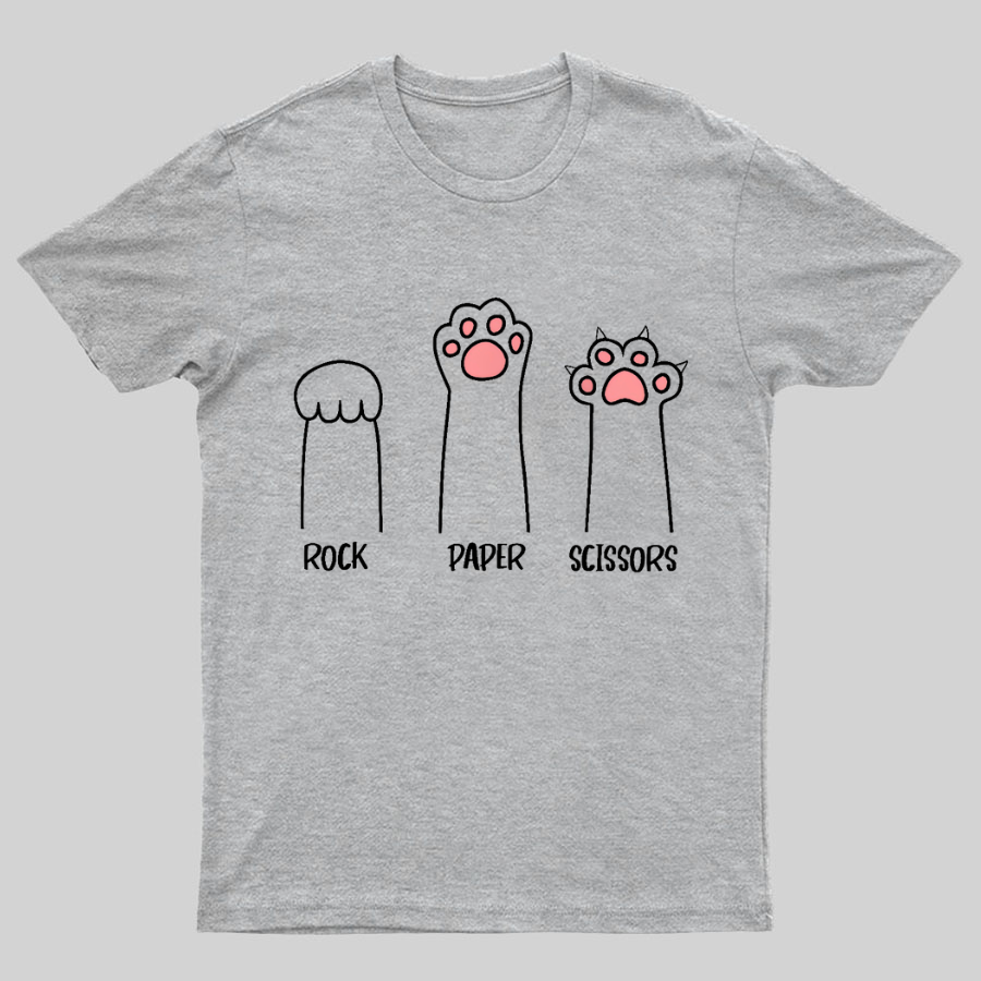 Rock Paper Scissors Hand Game Cute Paw Funny Cat Geeky T-Shirt