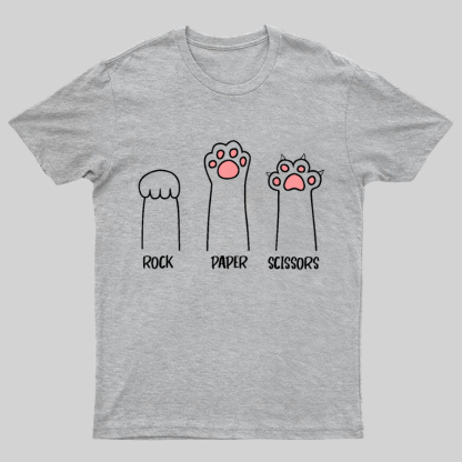 Rock Paper Scissors Hand Game Cute Paw Funny Cat Geeky T-Shirt