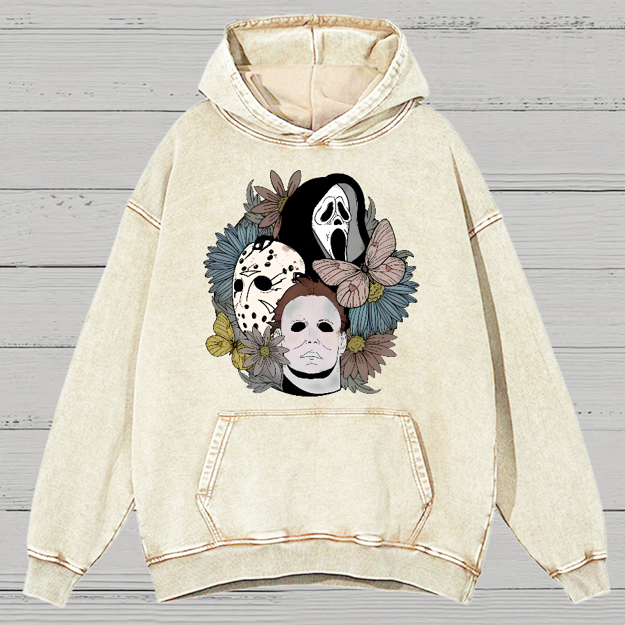 Horror Halloween Floral Scream Vintage Distressed Hoodie