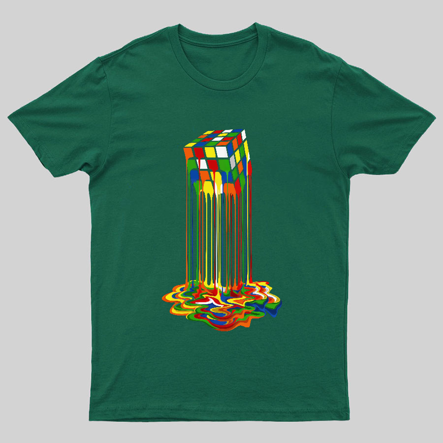 Rainbow Abstraction melted rubix cube Geeky T-Shirt
