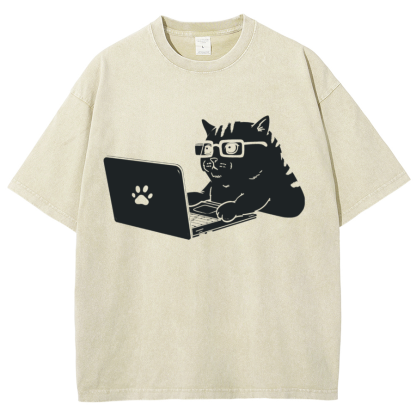 Cats & Computers Vintage Distressed T-shirt