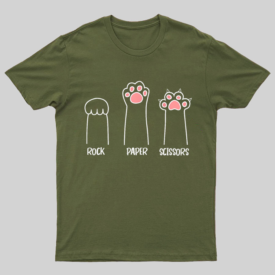 Rock Paper Scissors Hand Game Cute Paw Funny Cat Geeky T-Shirt