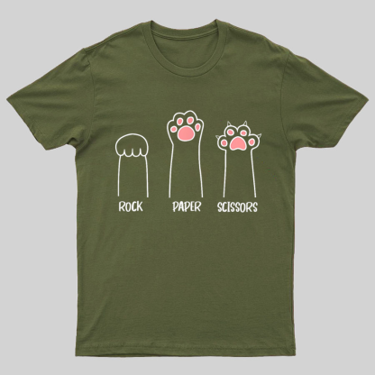Rock Paper Scissors Hand Game Cute Paw Funny Cat Geeky T-Shirt