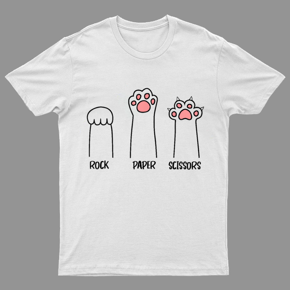 Rock Paper Scissors Hand Game Cute Paw Funny Cat Geeky T-Shirt
