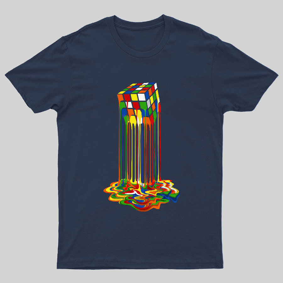 Rainbow Abstraction melted rubix cube Geeky T-Shirt