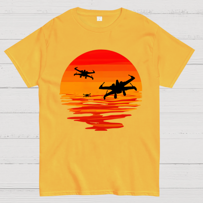 X-wing Starfighter And Sea Sunset Geek T-Shirt