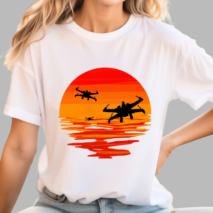 X-wing Starfighter And Sea Sunset Geek T-Shirt