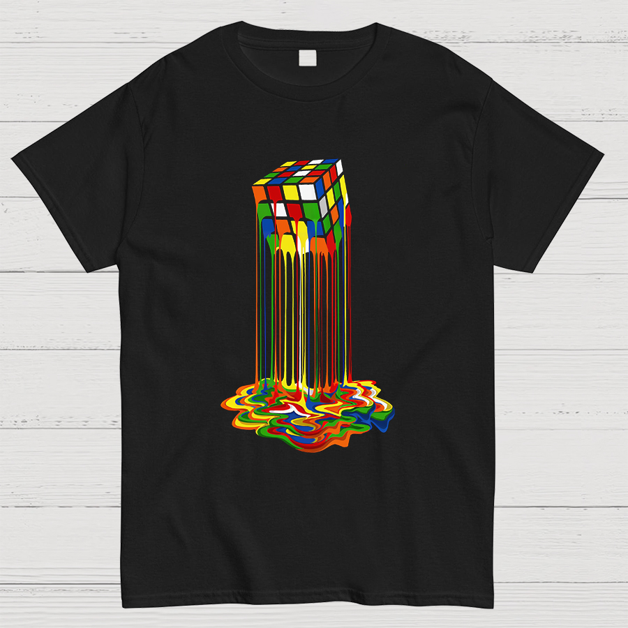 Rainbow Abstraction melted rubix cube Geeky T-Shirt