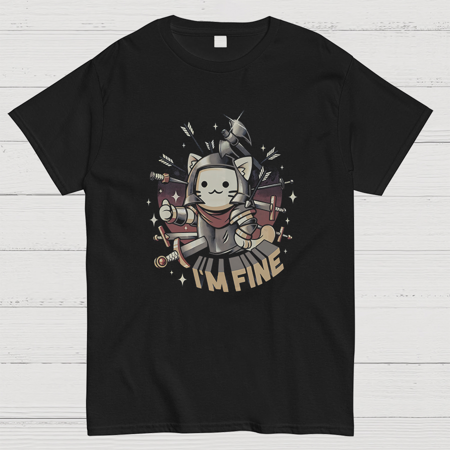 I'm Fine Funny Cat Gaming Geeky T-Shirt