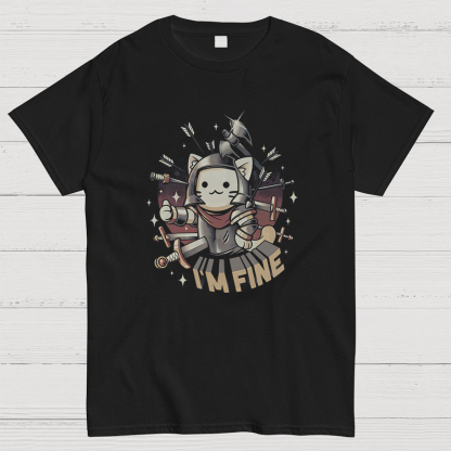I'm Fine Funny Cat Gaming Geeky T-Shirt