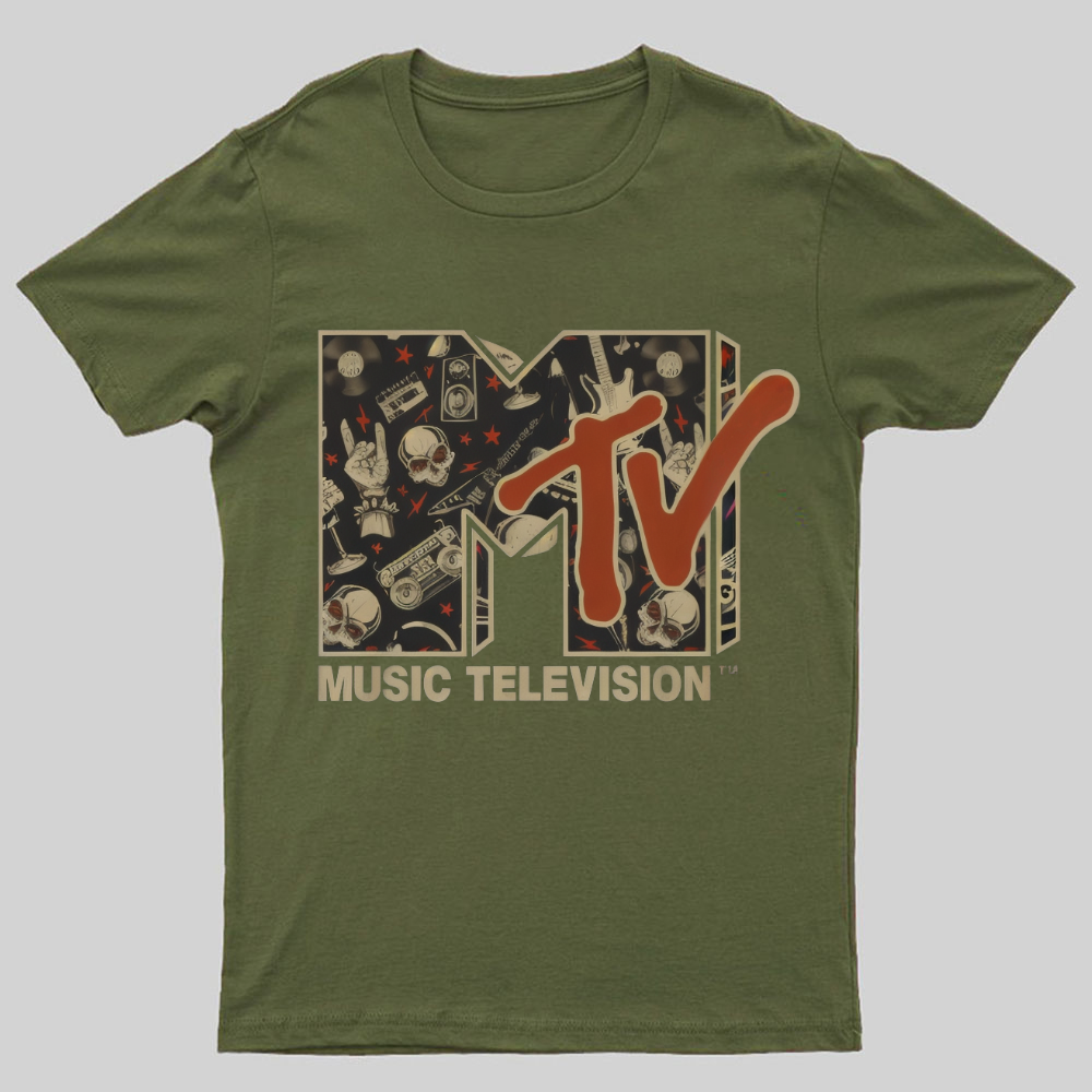 Mademark - MTV Rock n Roll Music Hard Heavy Metal Skull Guitar Vintage Nerdy T-Shirt