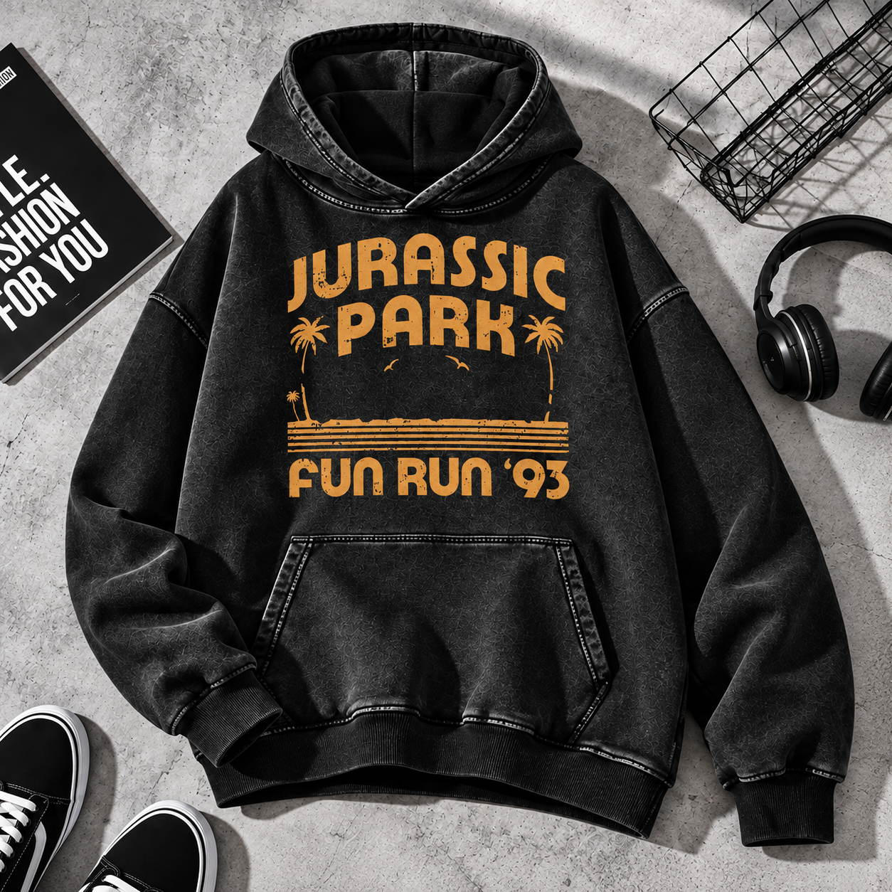 Jurassic Park Fun Run '93 Vintage Distressed Hoodie