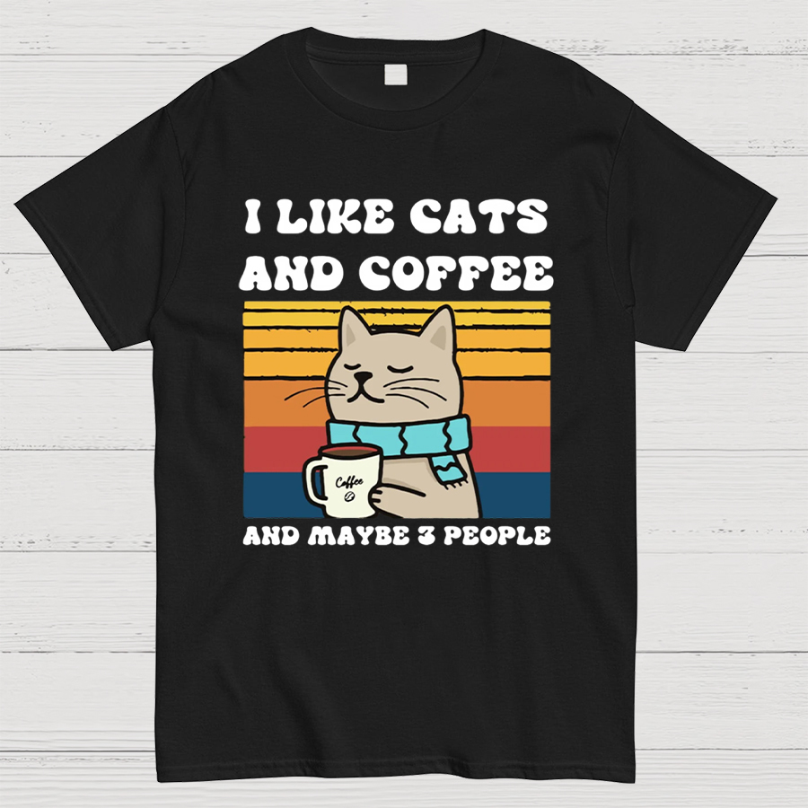 I Like Cats And Coffee And Maybe 3 People Funny Nerd T-Shirt