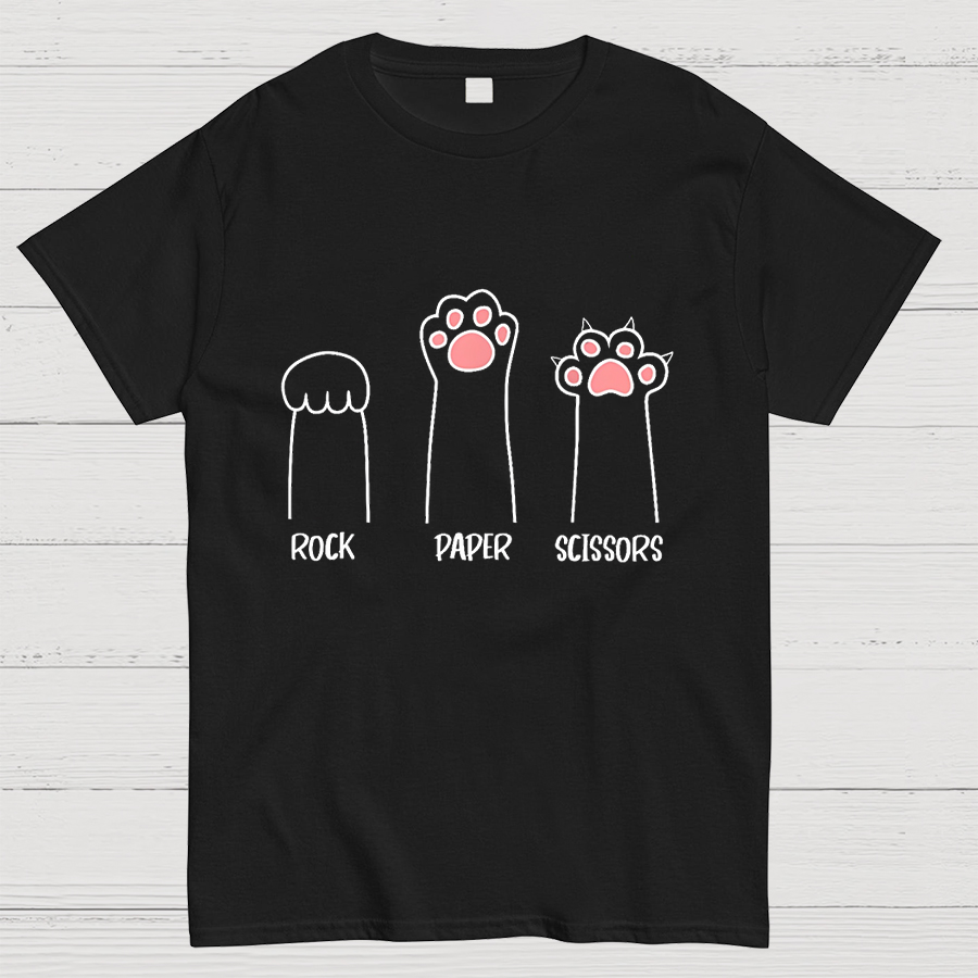 Rock Paper Scissors Hand Game Cute Paw Funny Cat Geeky T-Shirt