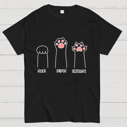 Rock Paper Scissors Hand Game Cute Paw Funny Cat Geeky T-Shirt