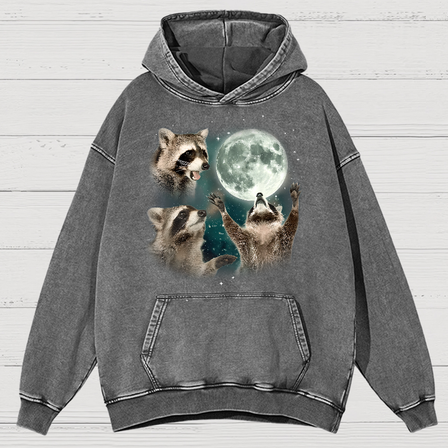  Three Raccoons Moon  Vintage Distressed Hoodie