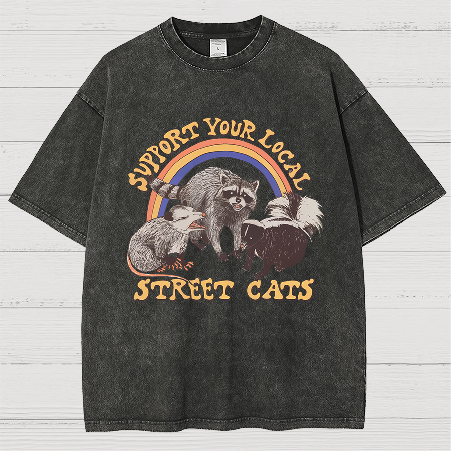 Support Your Local Street Cats (raccoon) Vintage Distressed T-shirt