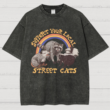 Support Your Local Street Cats (raccoon) Vintage Distressed T-shirt