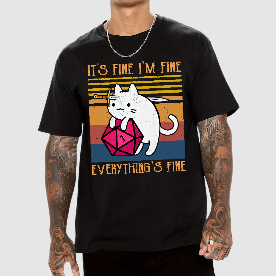 Cat It's Fine I'm Fine Everything's Fine Vintage Nerd T-Shirt