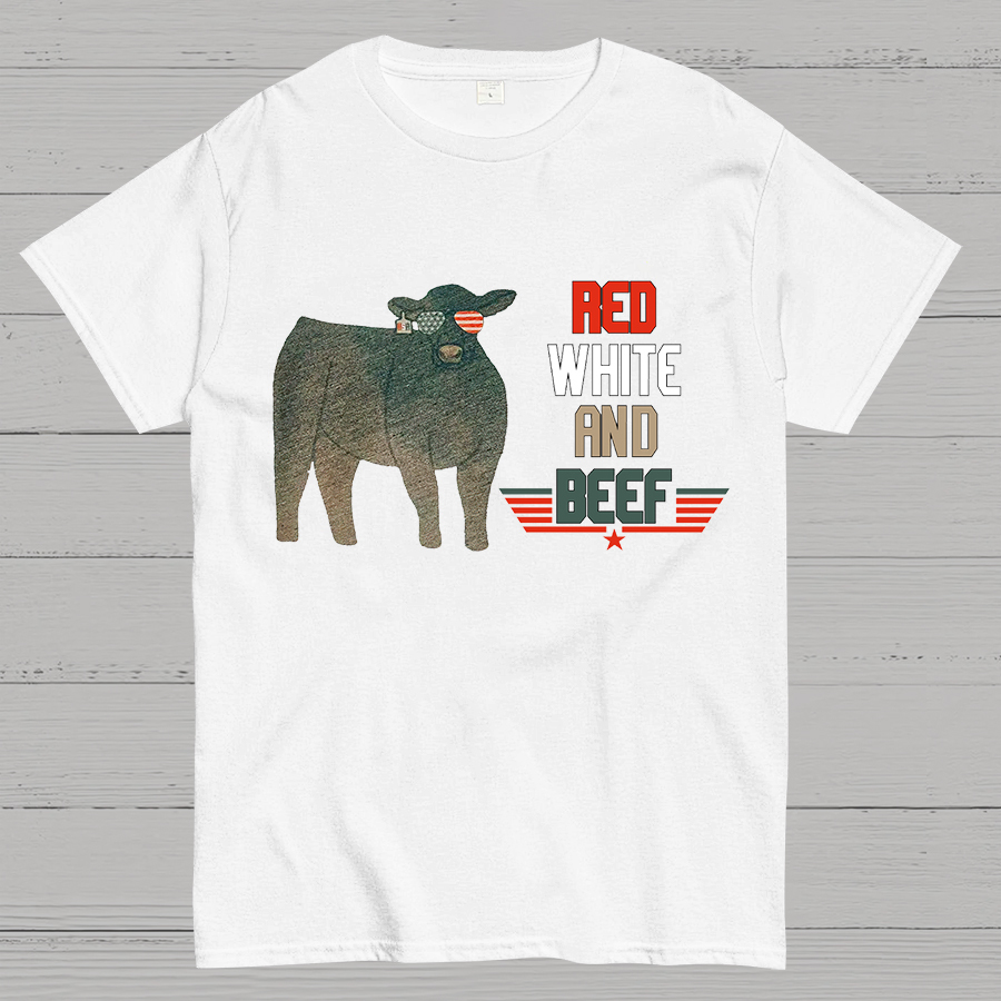 Red White And Beef Cattle Independence Day Geeky T-Shirt