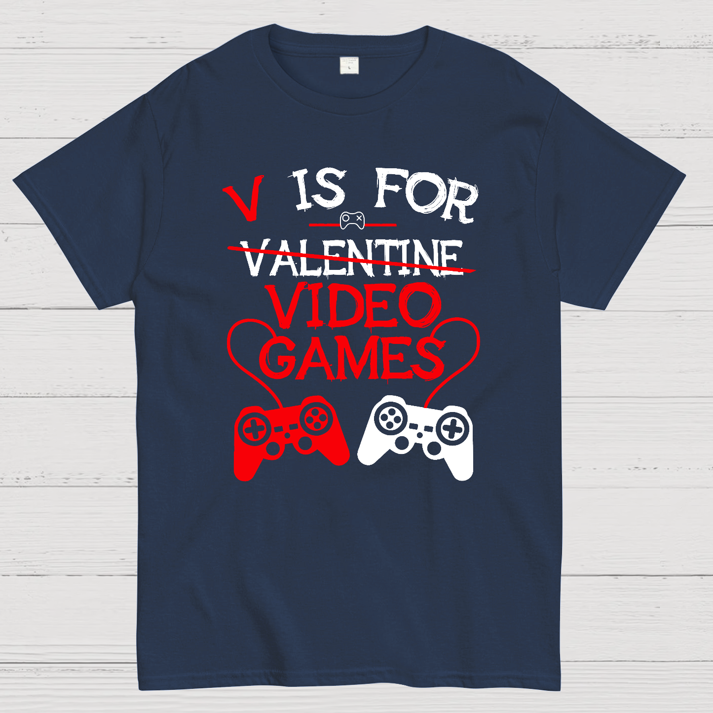 V Is For Video Games Funny Valentines Day Gamer Boy Men Gift Nerd T-Shirt