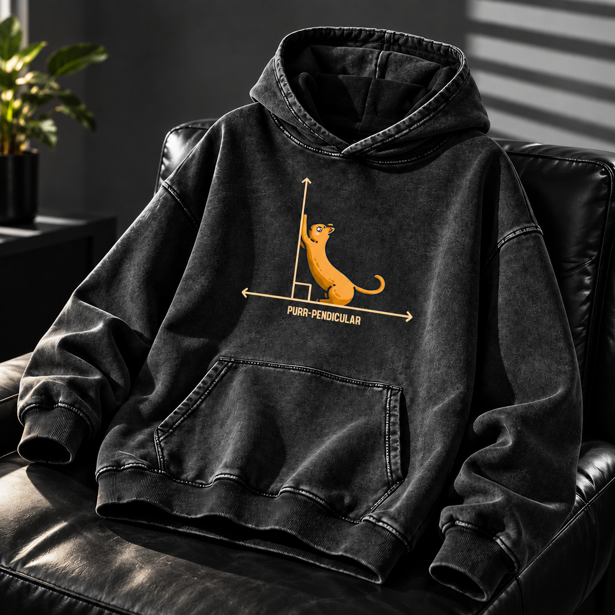 Purr-Pendicular Cute Maths Cat Premium Vintage Distressed Hoodie