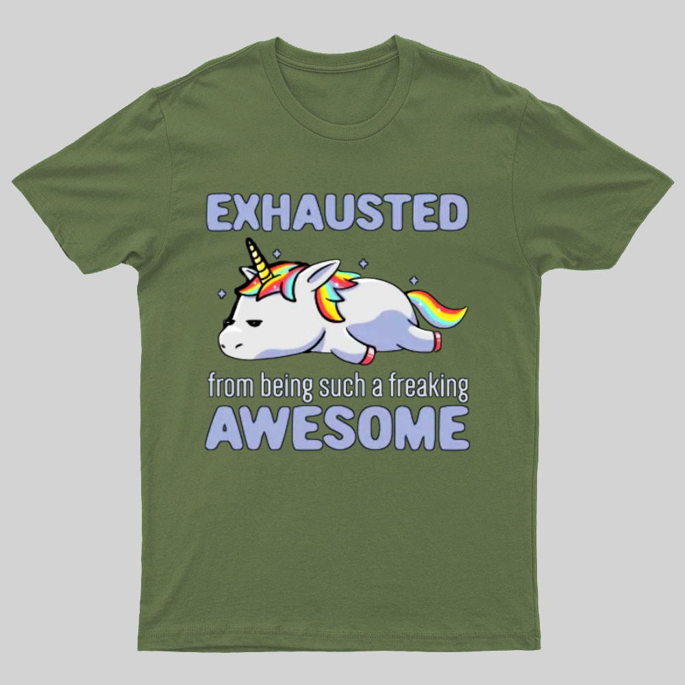 Exhausted From Being Awesome Lazy Unicorn Gift T-Shirt