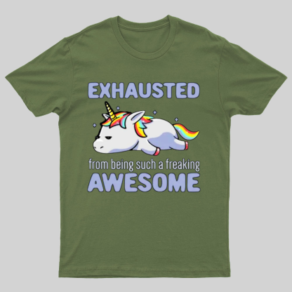 Exhausted From Being Awesome Lazy Unicorn Gift T-Shirt