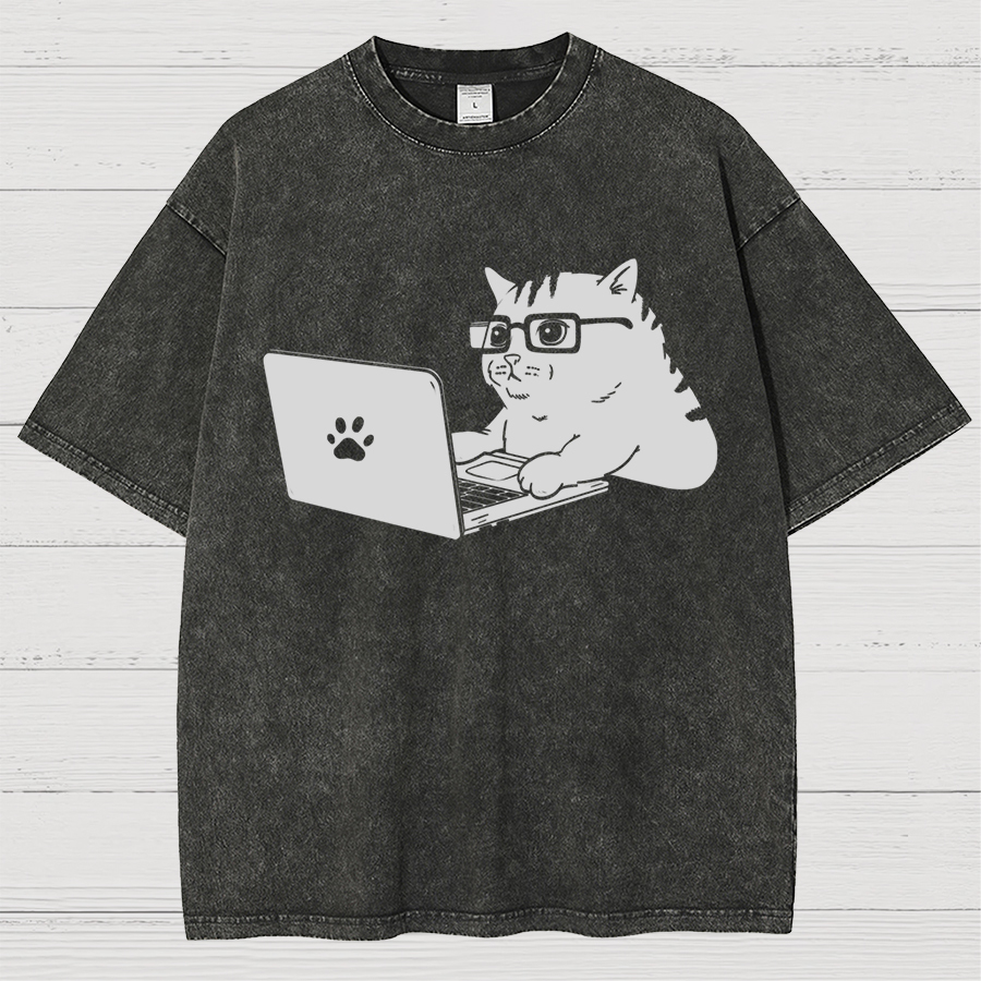 Cats & Computers Vintage Distressed T-shirt