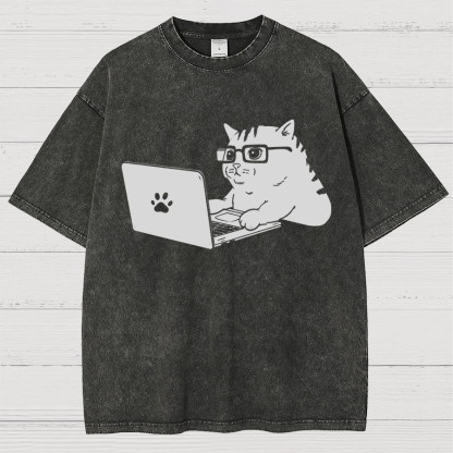 Cats & Computers Vintage Distressed T-shirt