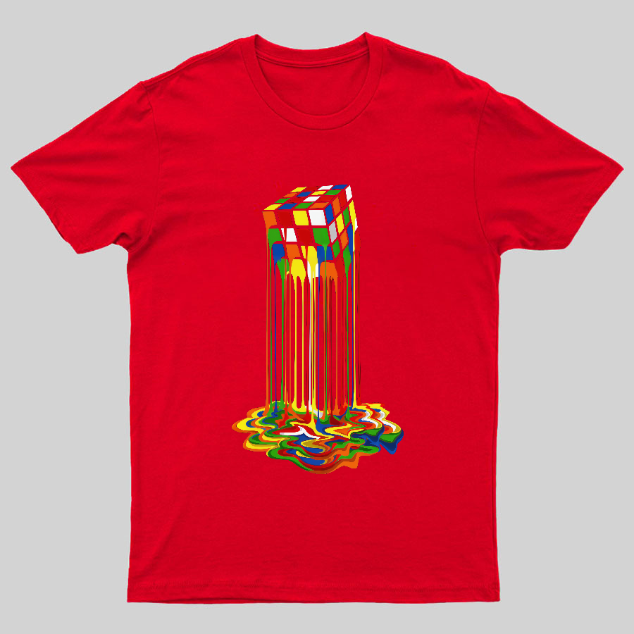 Rainbow Abstraction melted rubix cube Geeky T-Shirt
