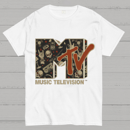 Mademark - MTV Rock n Roll Music Hard Heavy Metal Skull Guitar Vintage Nerdy T-Shirt
