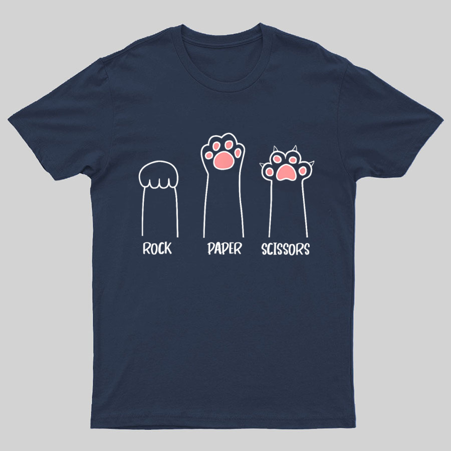 Rock Paper Scissors Hand Game Cute Paw Funny Cat Geeky T-Shirt