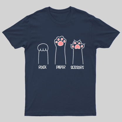 Rock Paper Scissors Hand Game Cute Paw Funny Cat Geeky T-Shirt