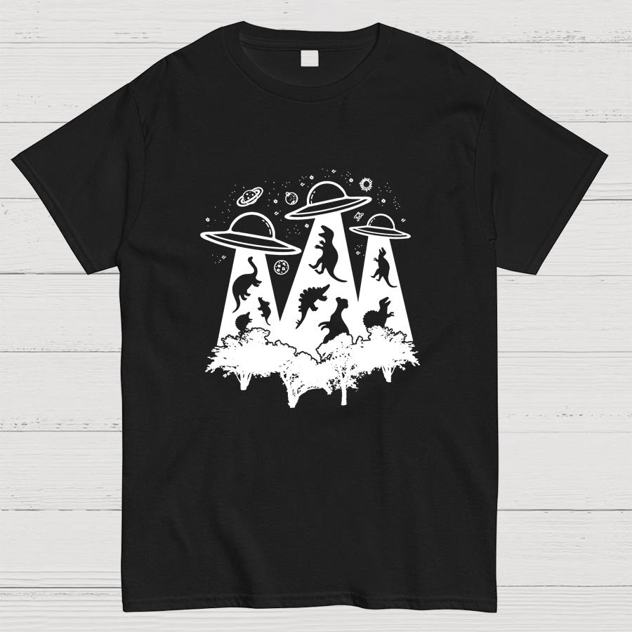 Dinosaur Alien Abduction Unisex Adult Geeky T-Shirt