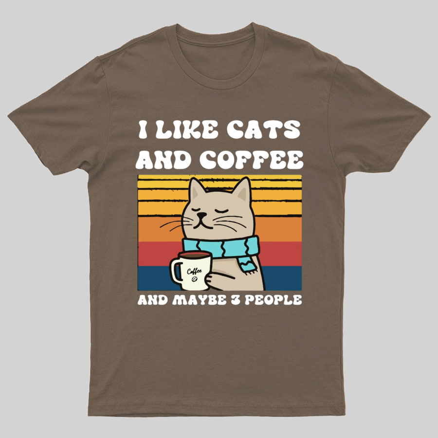 I Like Cats And Coffee And Maybe 3 People Funny Nerd T-Shirt