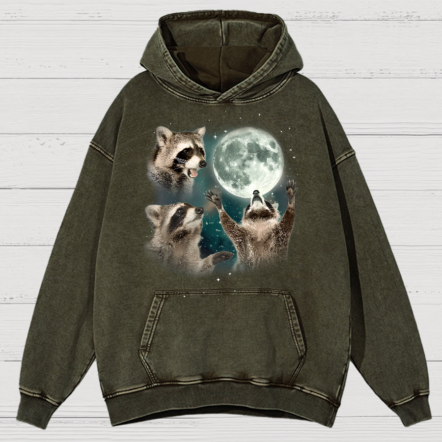  Three Raccoons Moon  Vintage Distressed Hoodie